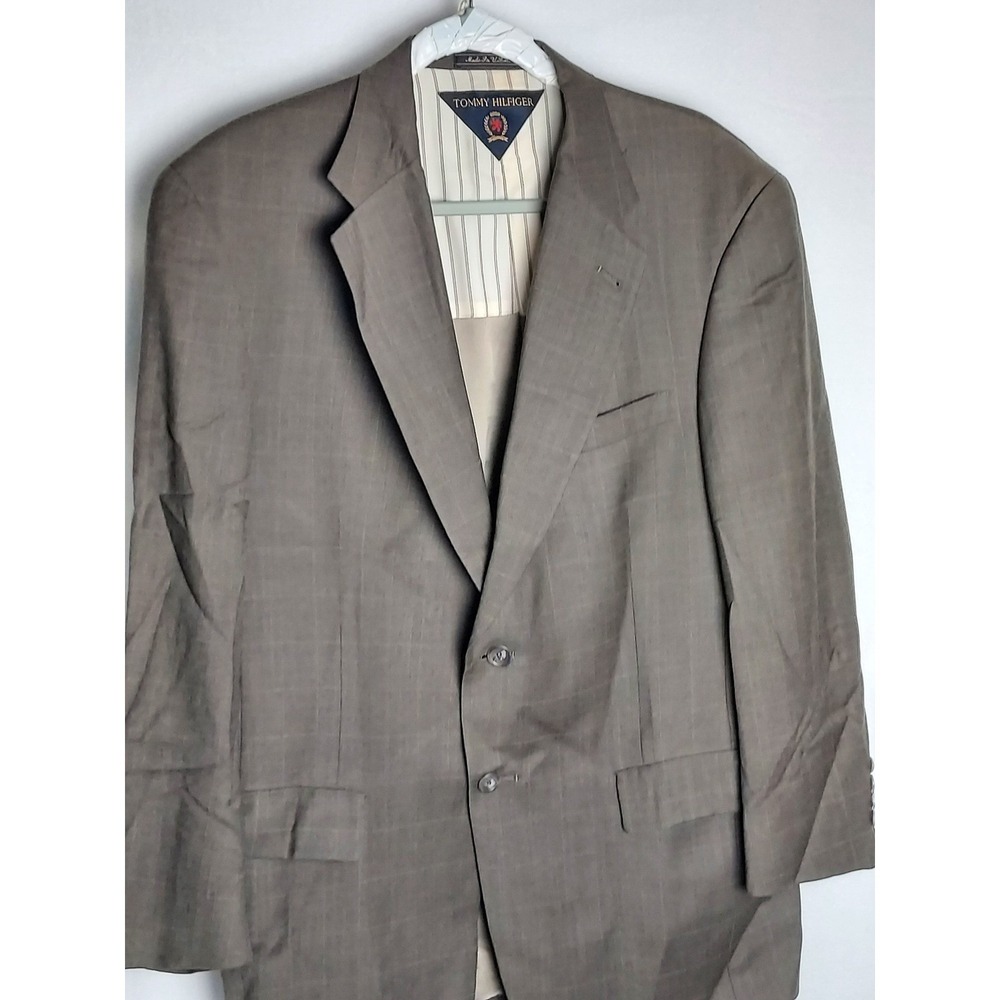 Tommy Hilfiger Mens Brown Windowpane Blazer Sport Coat Made in USA Dillard's